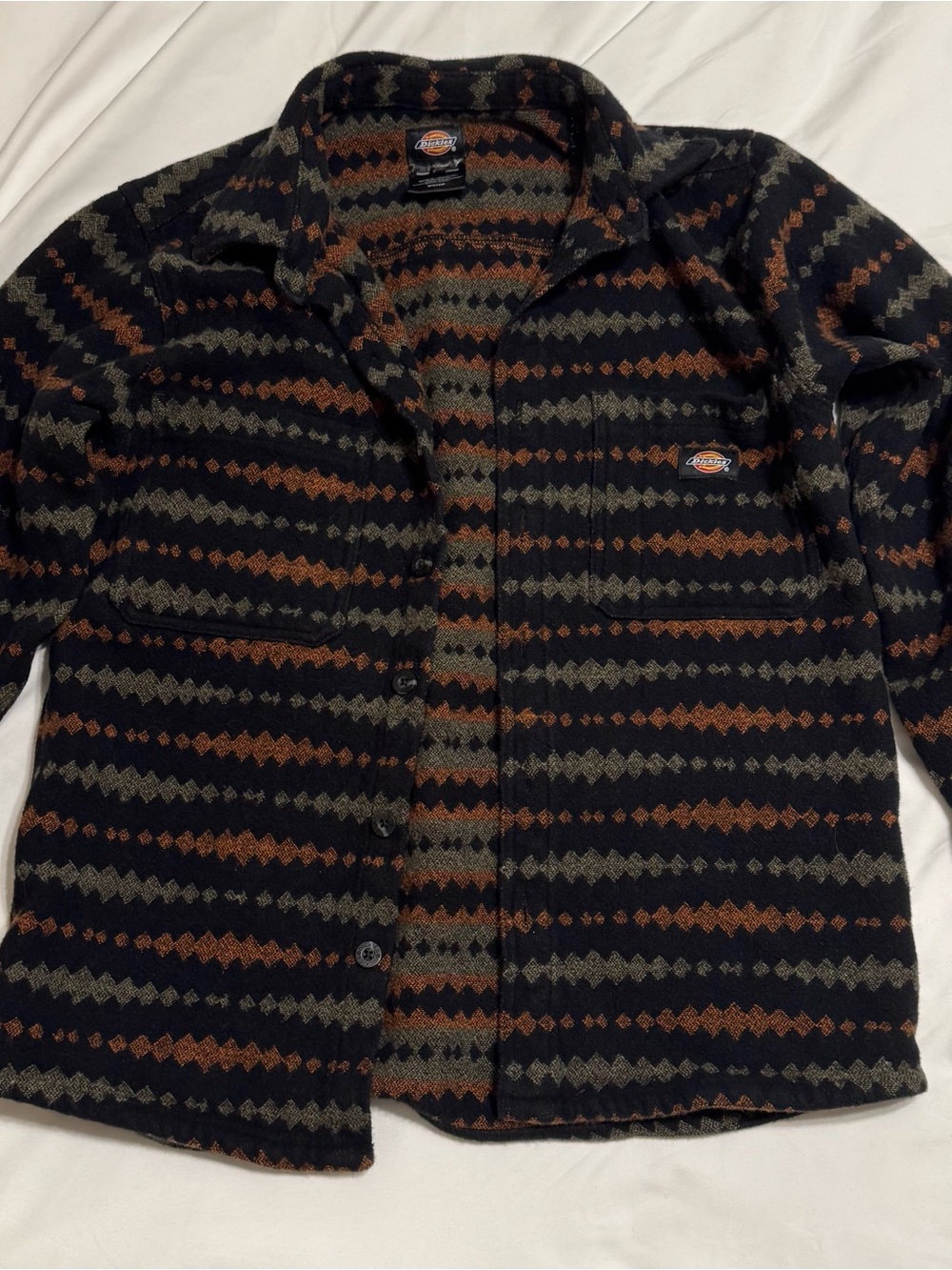 Dickies Black Cardigan with Brown and Gray Patterned Stripes
